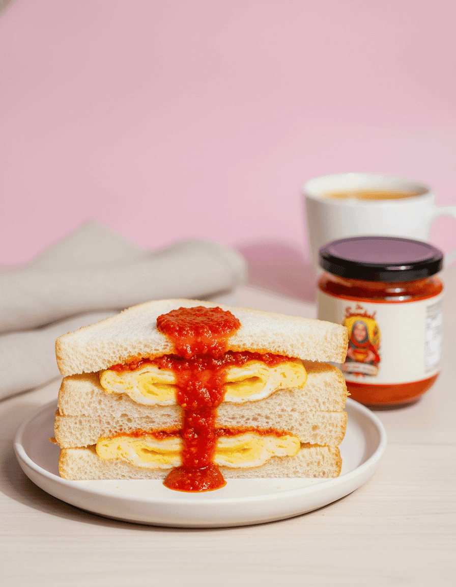 Red on a soft egg sando